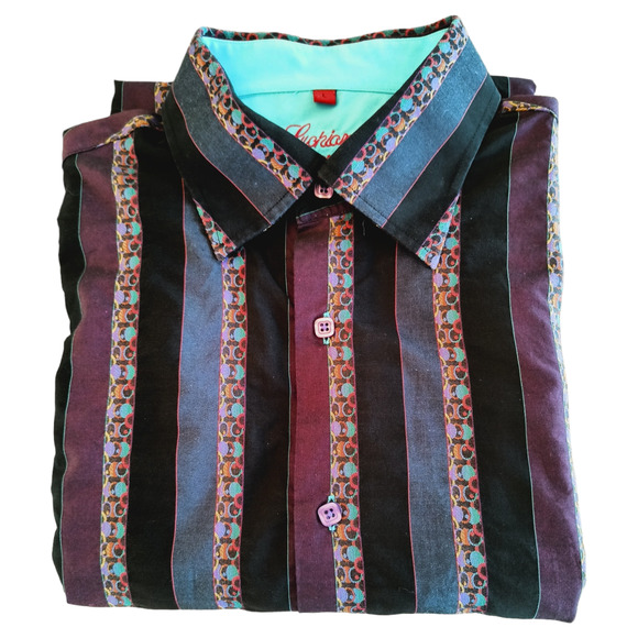 Luchiano Visconti Shirt Men's L Striped Long Sleeve Flip Cuff Multicolor Cotton - Picture 5 of 14